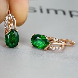 18k Gold Plated Water Drop Green Diamond Earrings